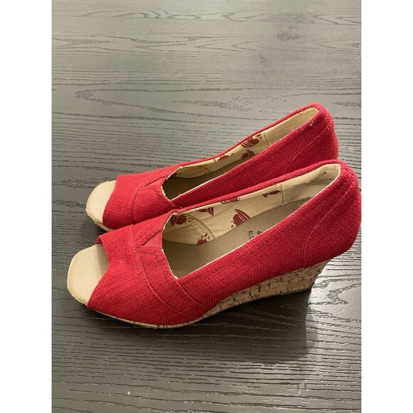Aloha Island Red Canvas Peel Toe Espadrille Wedge Women's Sandal Size 7.5 - Picture 4 of 8